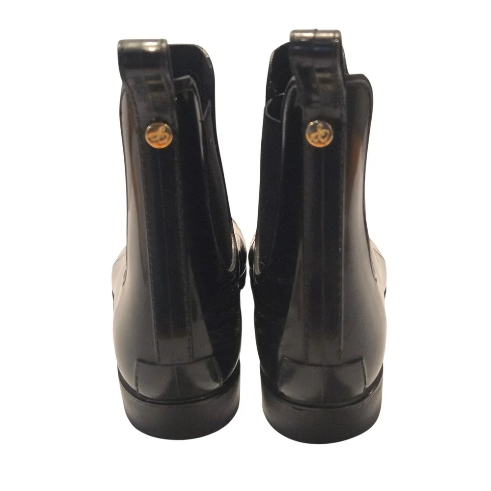Sam Edelman Tinsley Women Black Glossy Chelsea Rain Boots Size 9 Waterproof